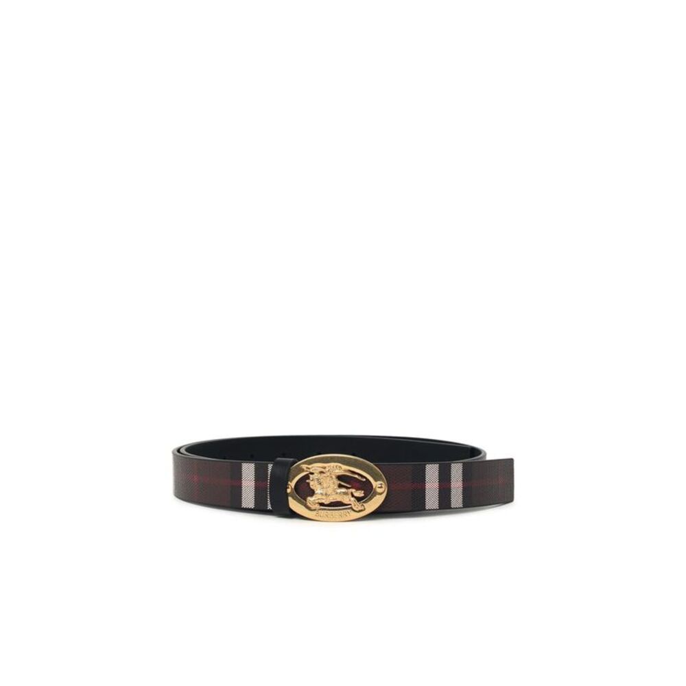 Burberry Reversible Oval Check Belt In Chocolate Brown Cotton Blend Women